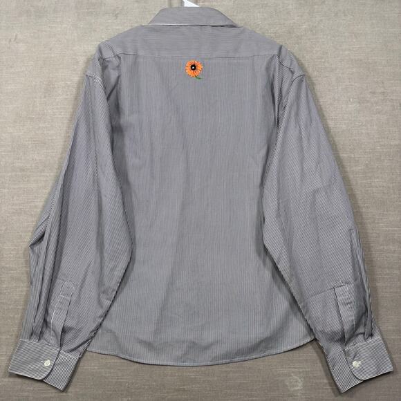 Las Olas Womens Floral Embellished Striped Button Top 1X Plus Artsy Statement - Picture 2 of 10